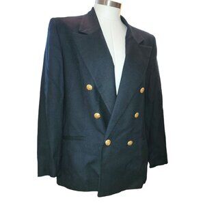 Vintage Navy Blue Wool Blazer Gold Buttons FOR UPCYCLING Womens Size 8  DH854